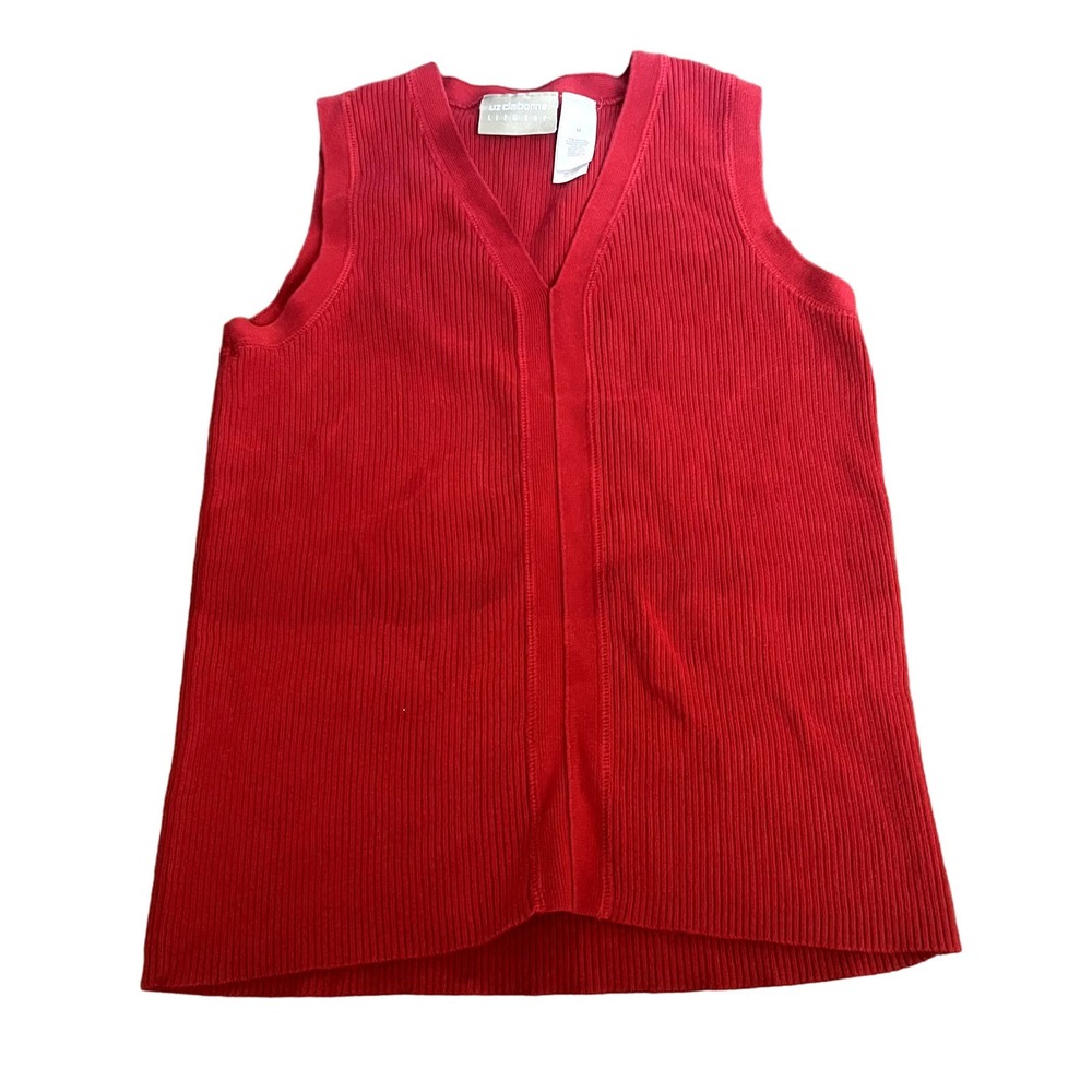 Vintage Liz Claborne Ribbed Red V Neck Tank Top Size Medium